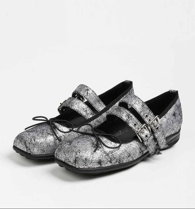 Balletcore Silver Mary Jane Shoes