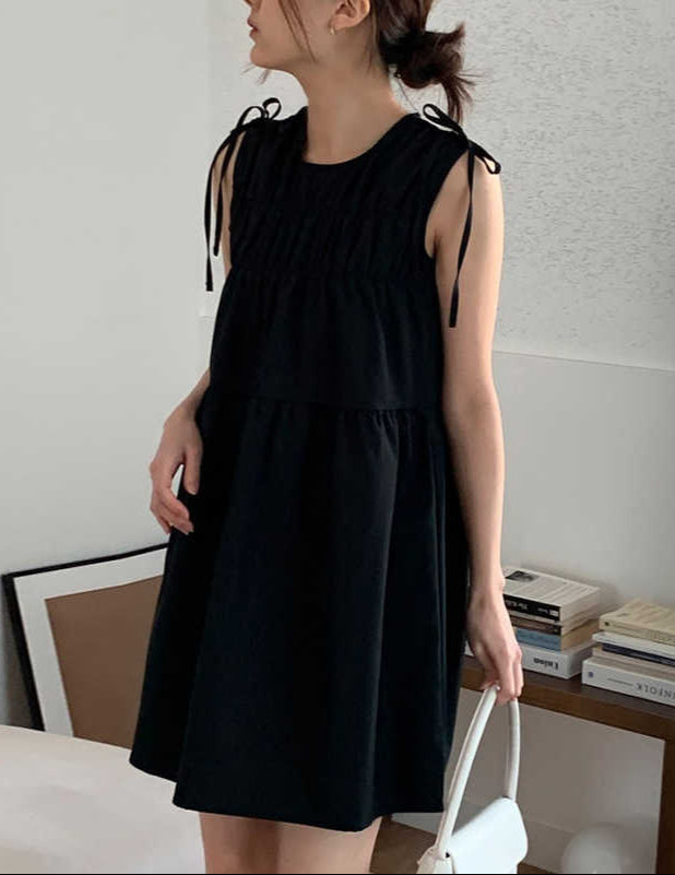 Bow Strap Round Neck Dark Coquette Dress