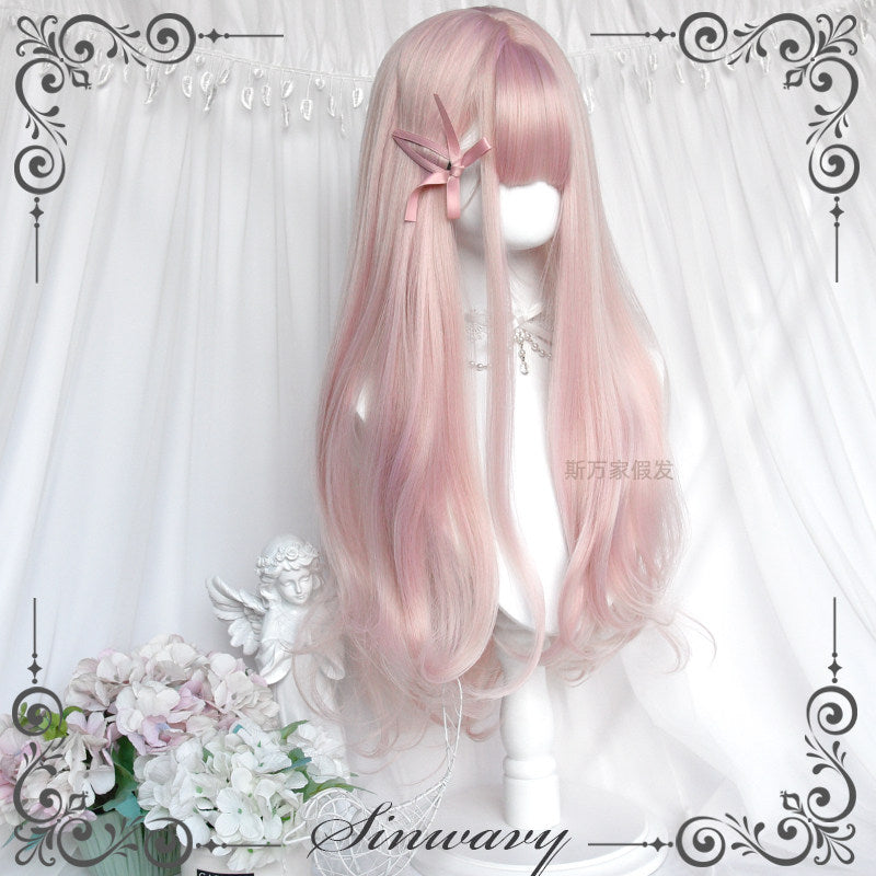 Light pink mixed yellow silk ballet style long curly hair