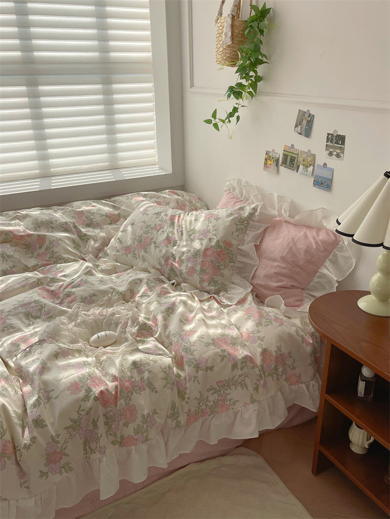 Retro floral cotton sheets four-piece set