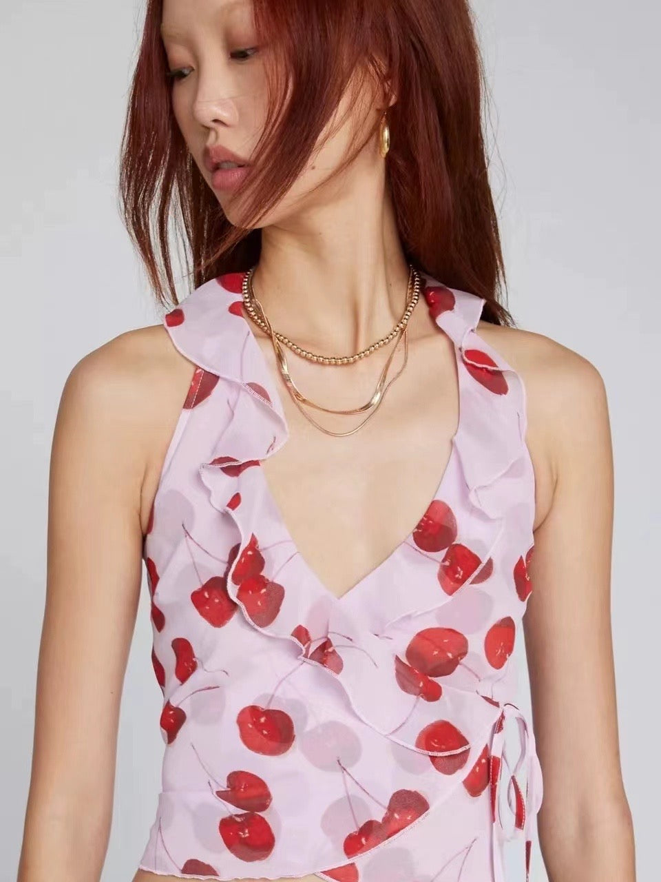 Cherry Chiffon Lace Tank Top