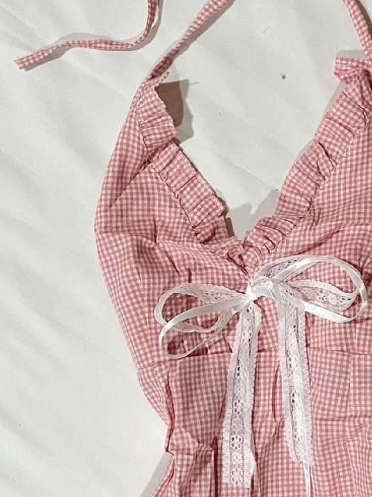 Bow Tie Halter-neck V-neck Top