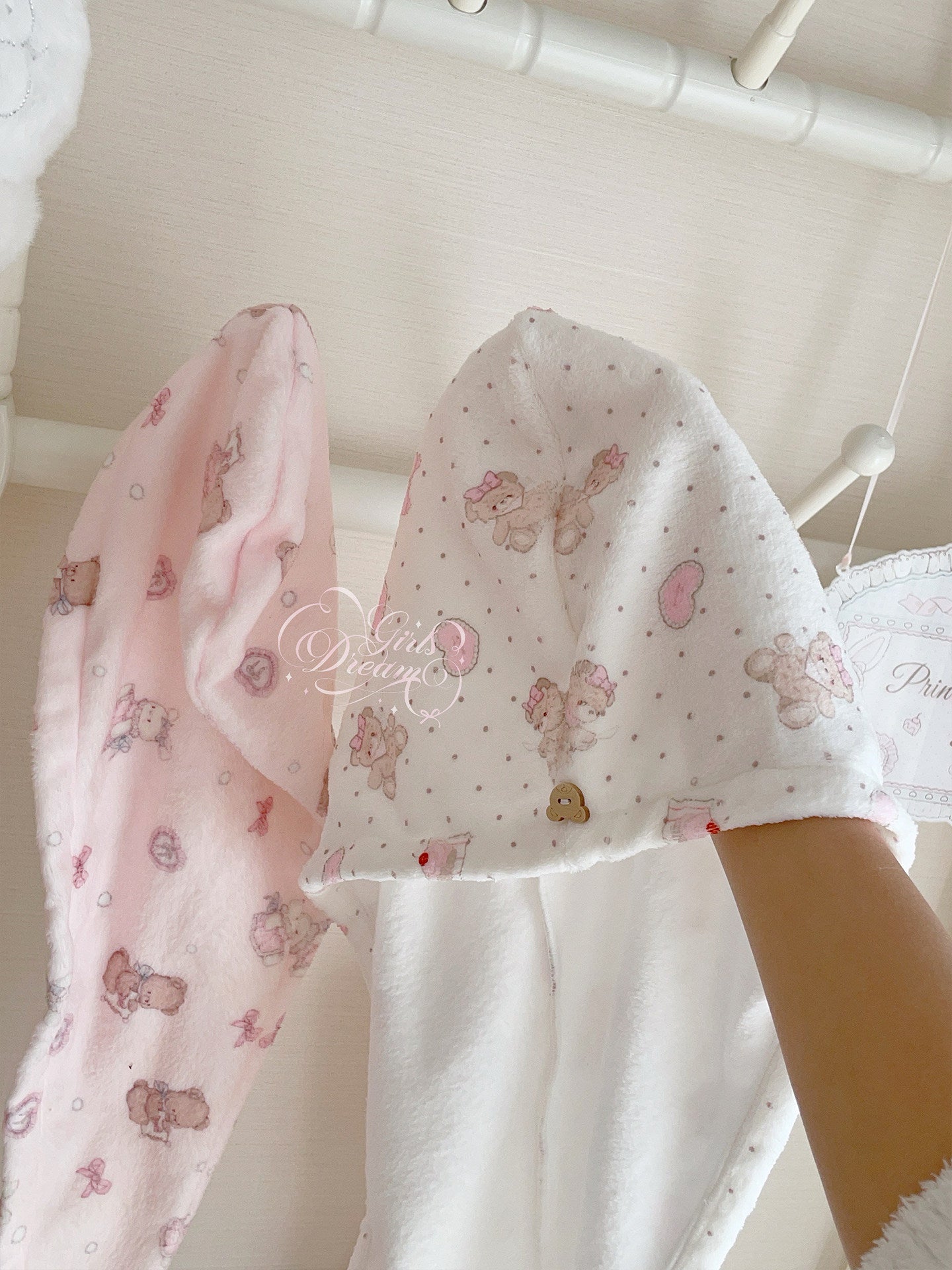 Girl's Dream original bunny and bear printed hair drying cap towel