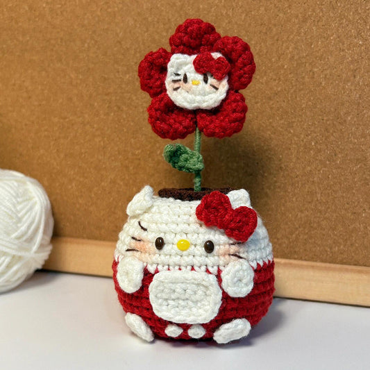 diy wool Mini kitty cat flowerpot keychain