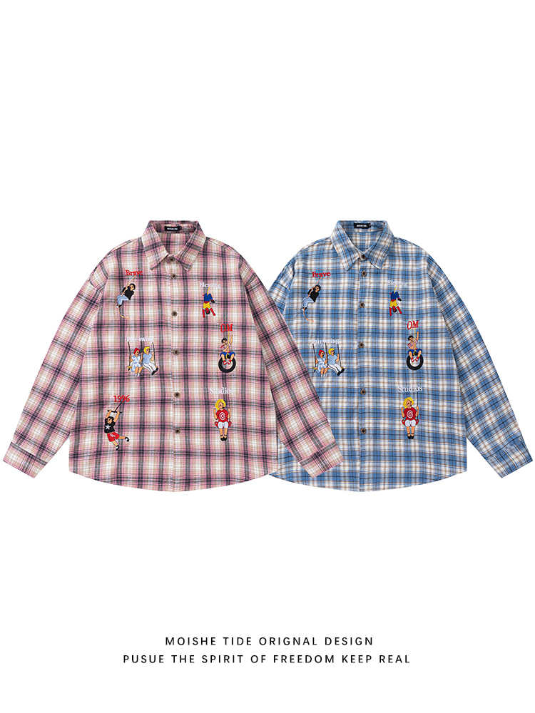 Retro Embroidered Plaid Shirts