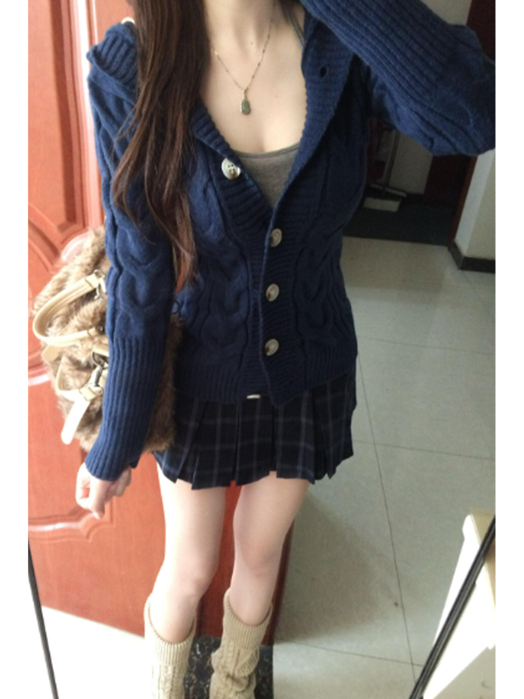 retro navy preppy cardigan