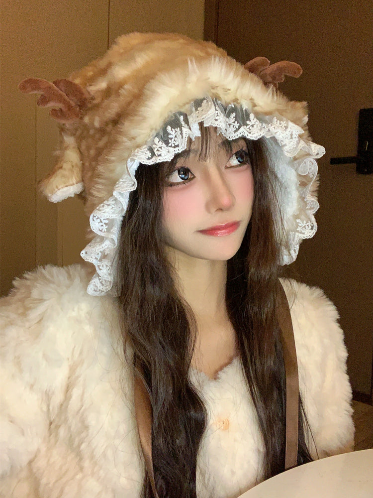 deer fur kawaii hat
