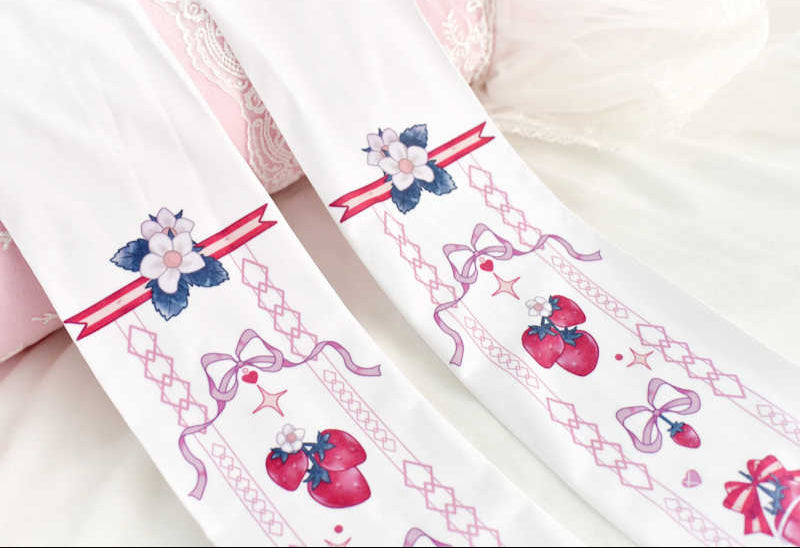 Lolita Strawberry Bow Stockings