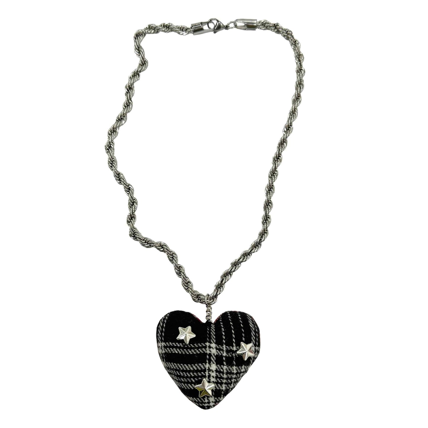 Y2K "THE HEART" Plaid Patchwork Necklace