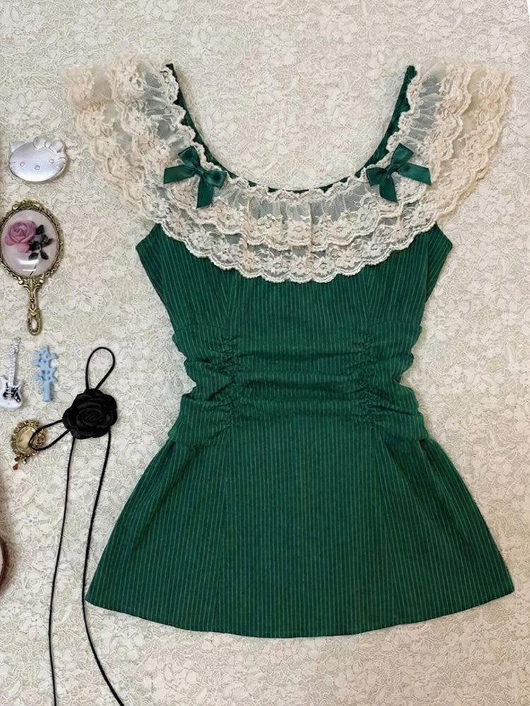 retro lace green tank top