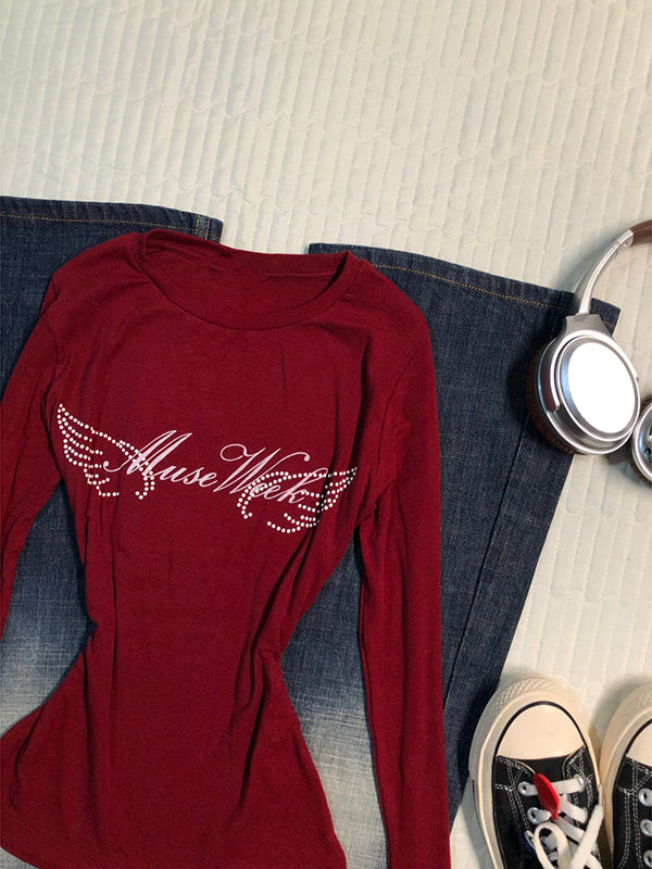 retro red long-sleeved Top