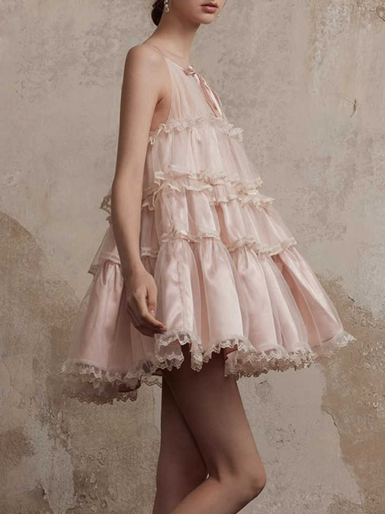 French Lace Splicing Rope Dress