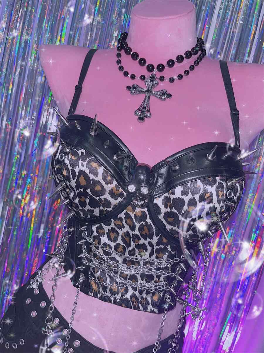 Goth Skull Leopard Cross Metal Top
