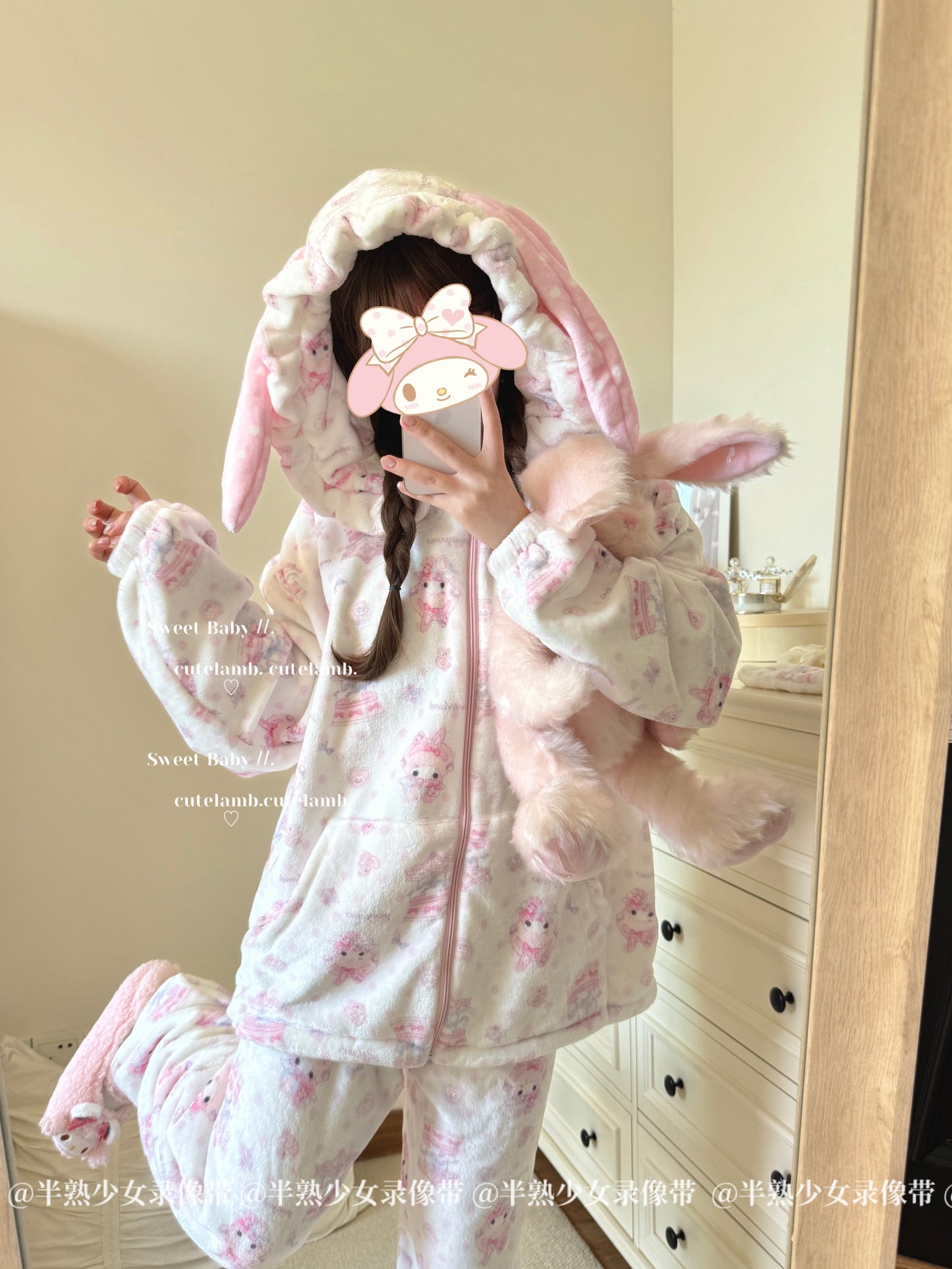 kawaii melody pink coat suit