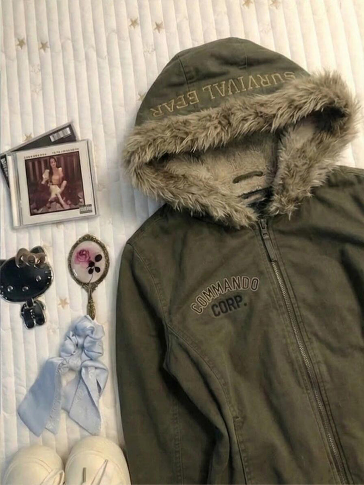 retro green hooded jacket