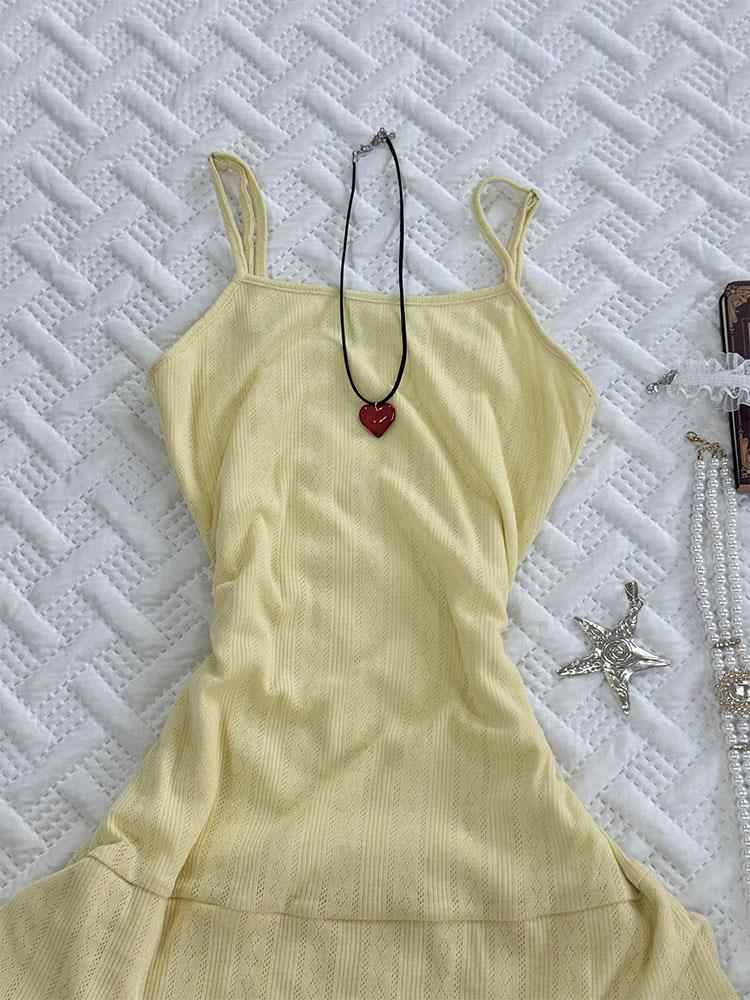 Retro Yellow Suspender Dress