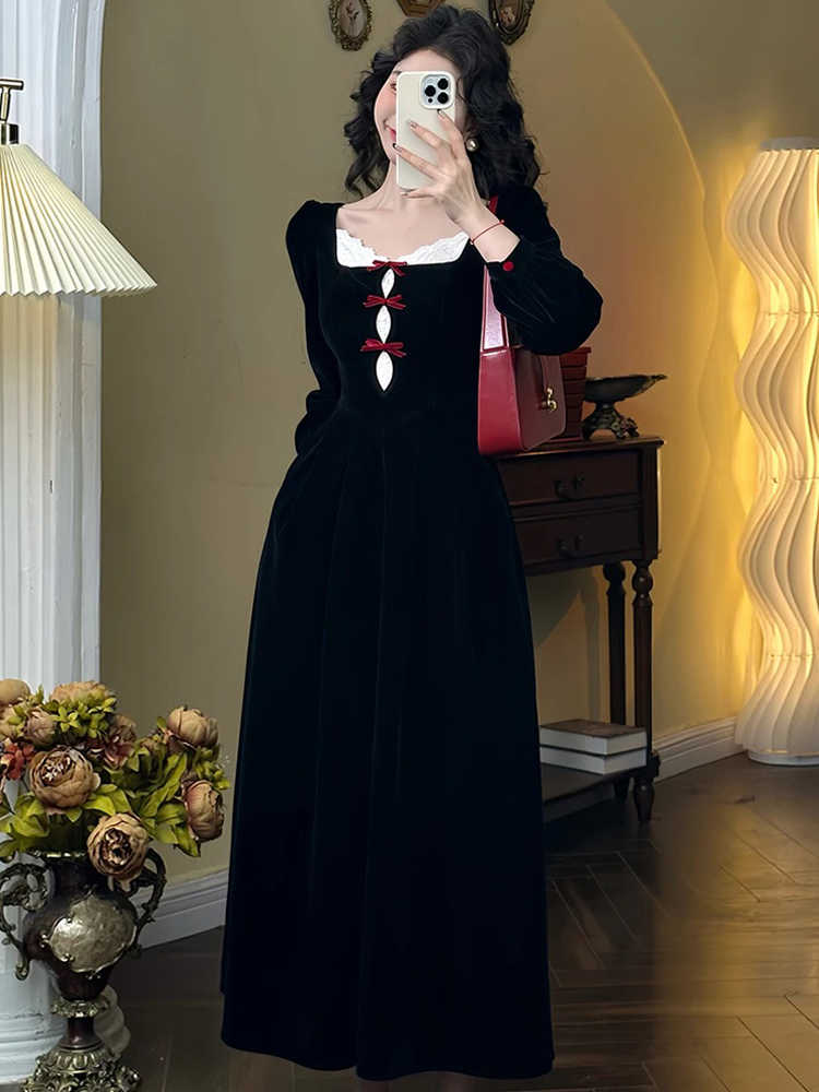 Red Bows Velvet Dark Coquette Maxi Dress