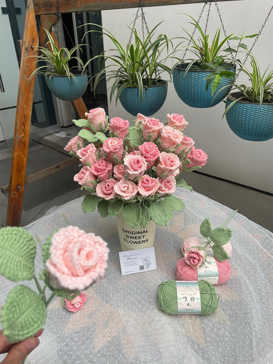 Hand-woven DIY pink romantic rose bouquet