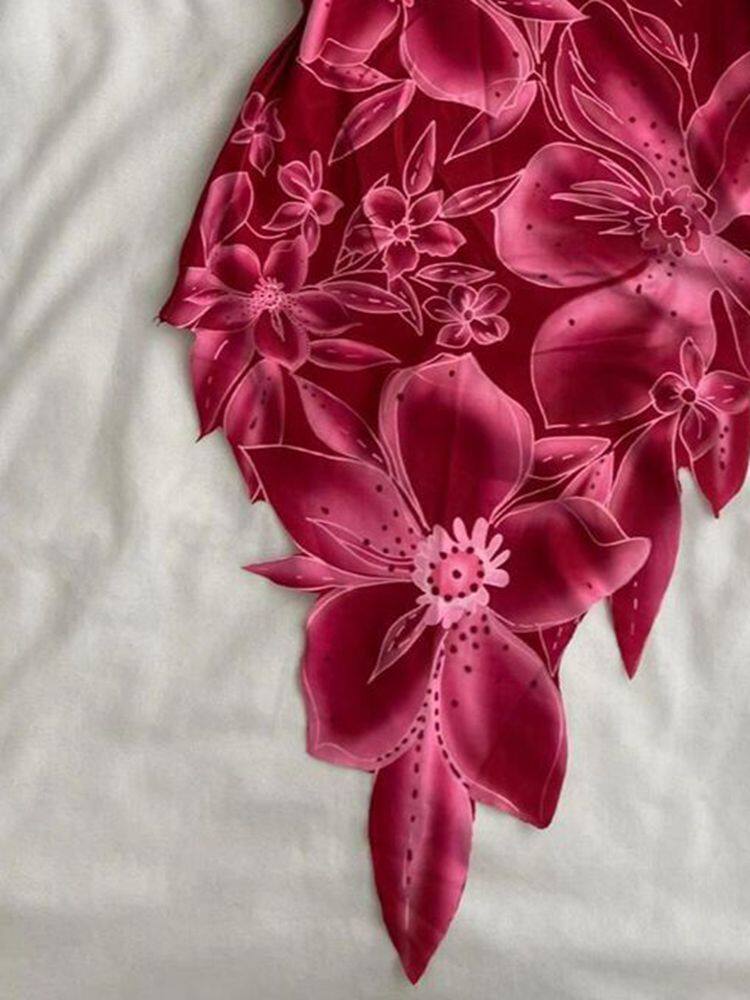 Red Floral Strapless Top