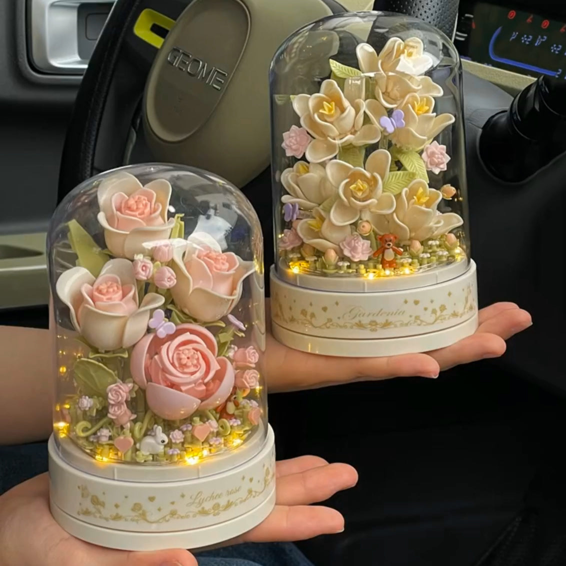 Rose building blocks assembled flower music box