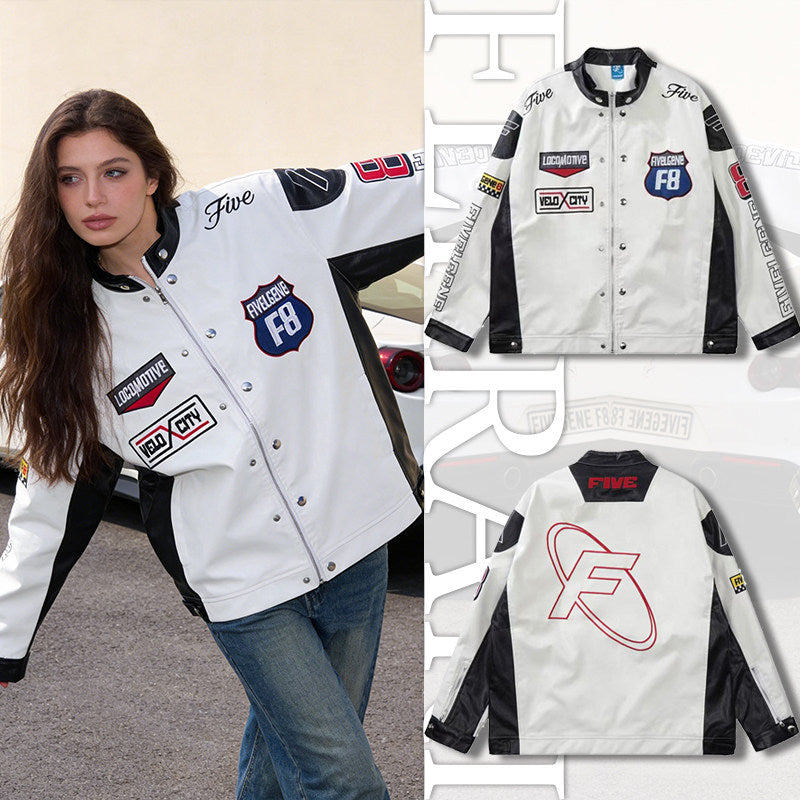 Racing-style leather moto jacket