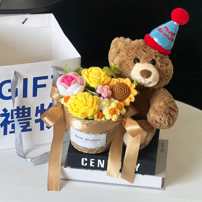 Christmas bear knitted bouquet