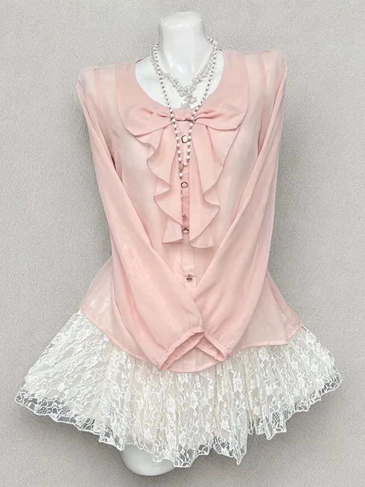 Pink Girly 3-Piece Layering Outfit: Cardigan + Top + Short Skirt