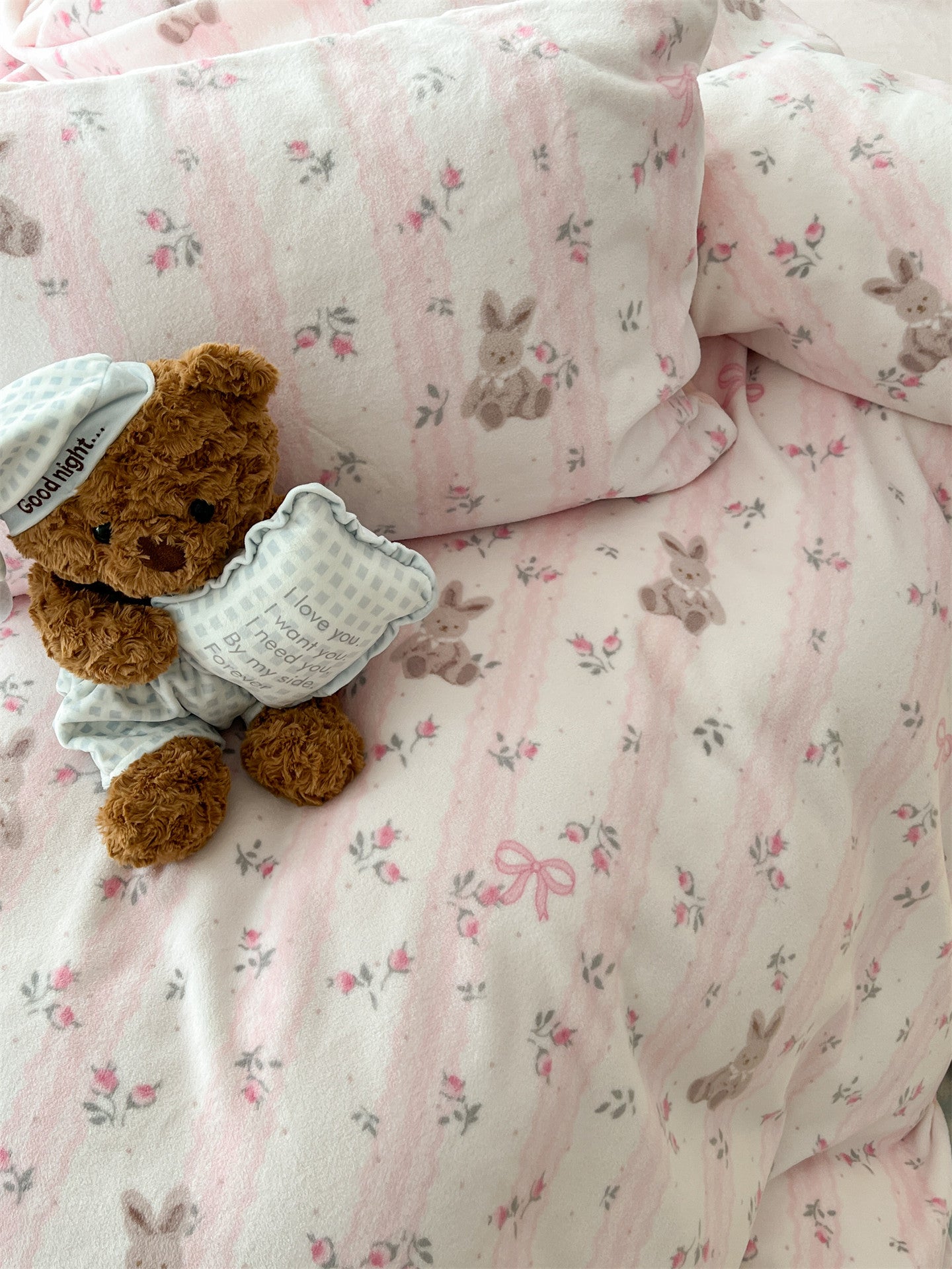 Pink cute rabbit bed sheet set of four