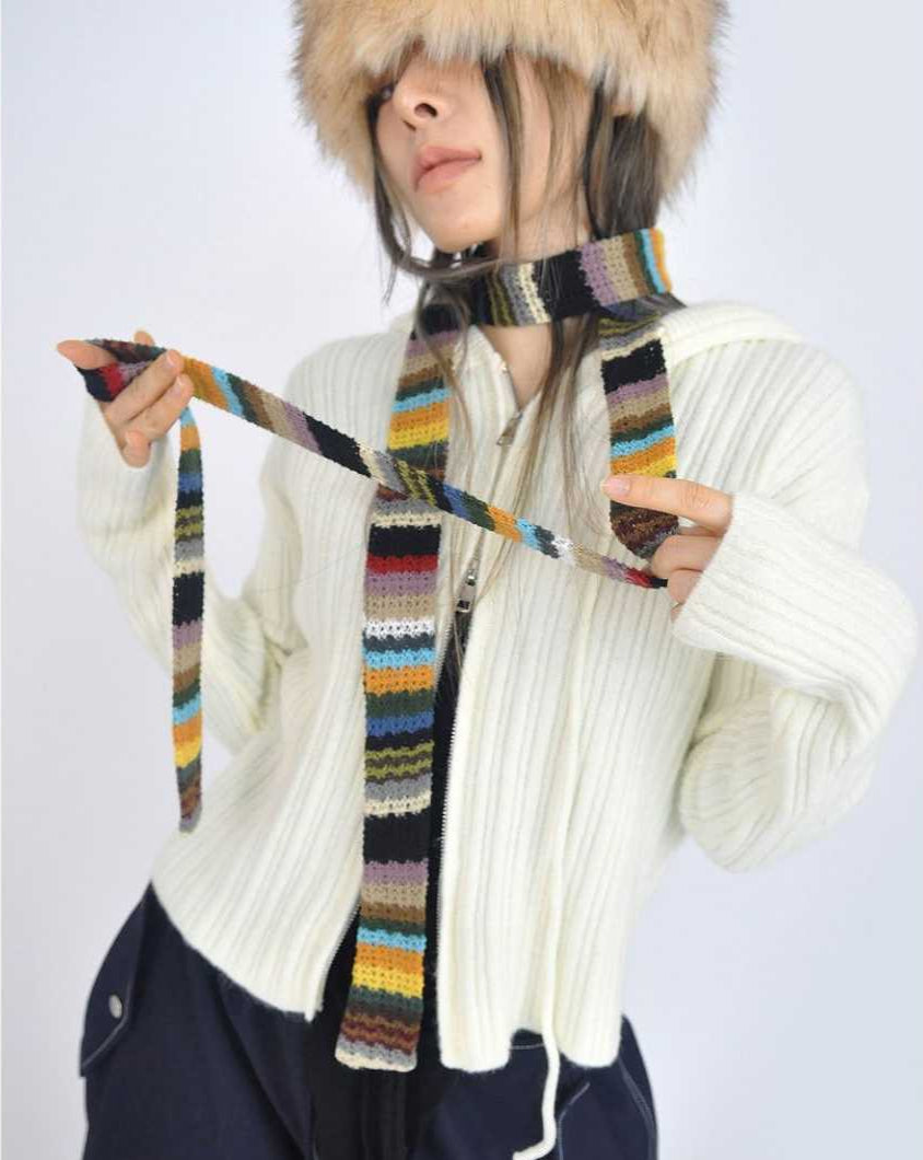 Harajuku Rainbow Long Striped Knitted Scarf