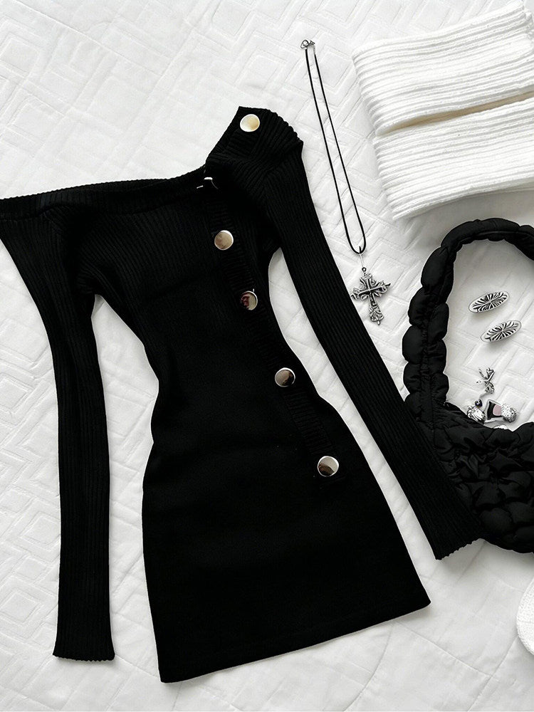 retro off-shoulder knitted dress