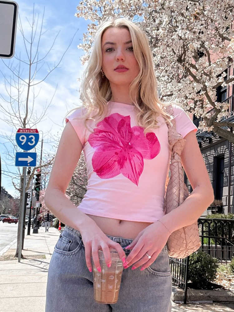 Pink Floral Print Crop Top