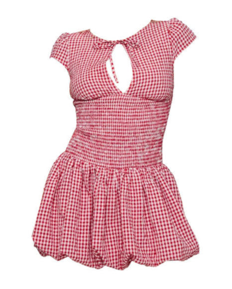 Retro Plaid Flower Bud Dress