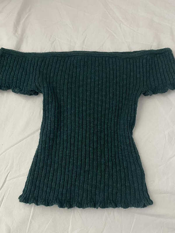 Green Off-shoulder Knit Top