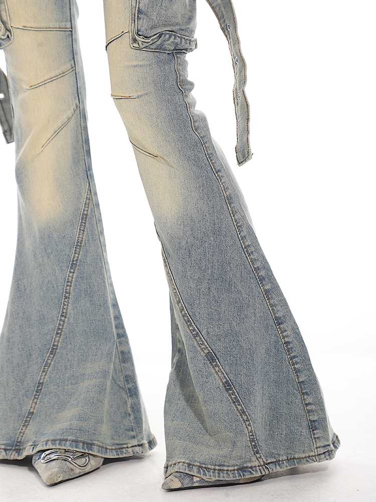 Y2K Distressed Belt Buckle Flared Jeans