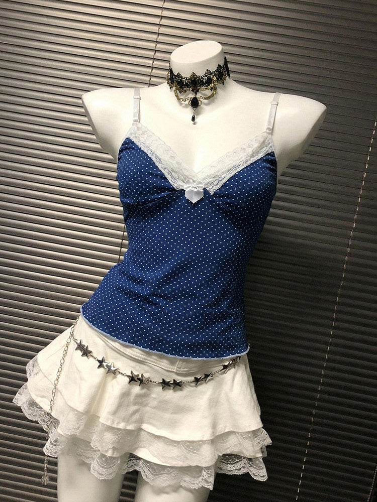 blue lace bow tank top