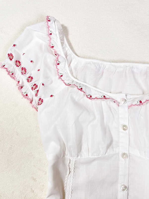 Vintage Square Collar Flower Shirt