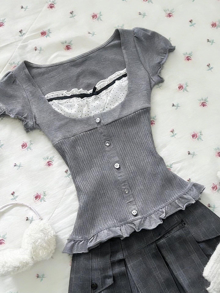 retro gray polka dot shirt