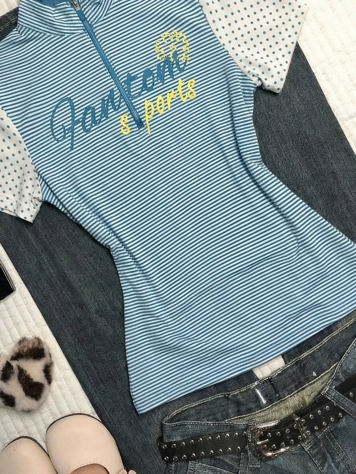 vintage polka dots blue striped shirt