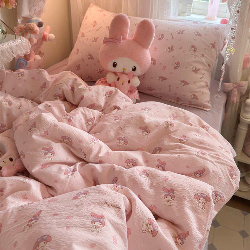Lovely Melody washed cotton bed sheet set of four
