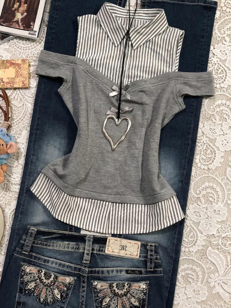 gray striped shirt