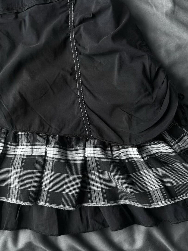 y2k plaid gray suspender dress