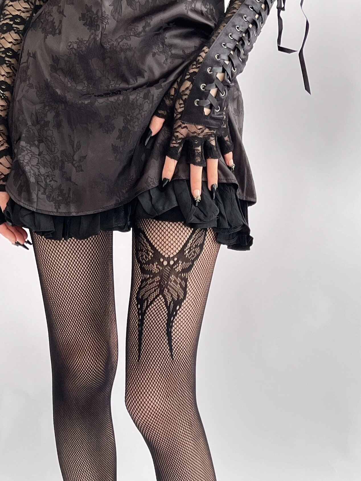 Butterfly Black Thigh High Socks