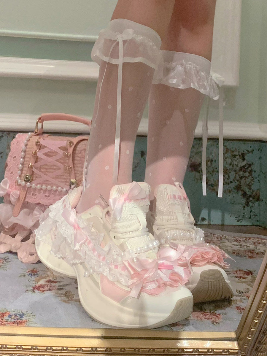 pink lace kawaii platform sneakers