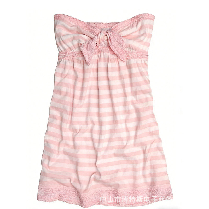 pink striped bow top