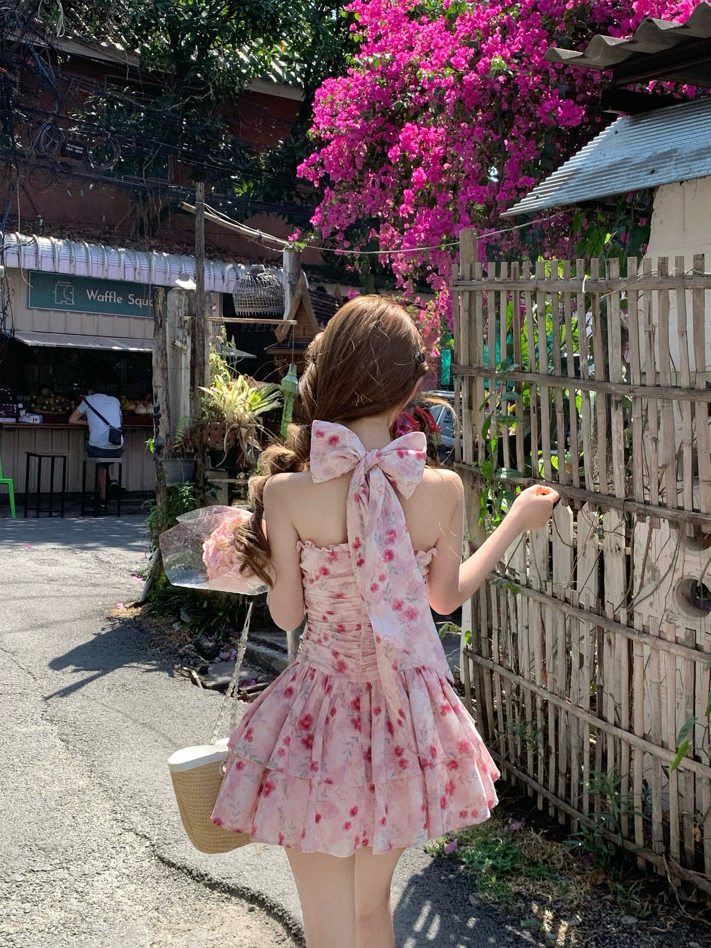 pink floral bow dress
