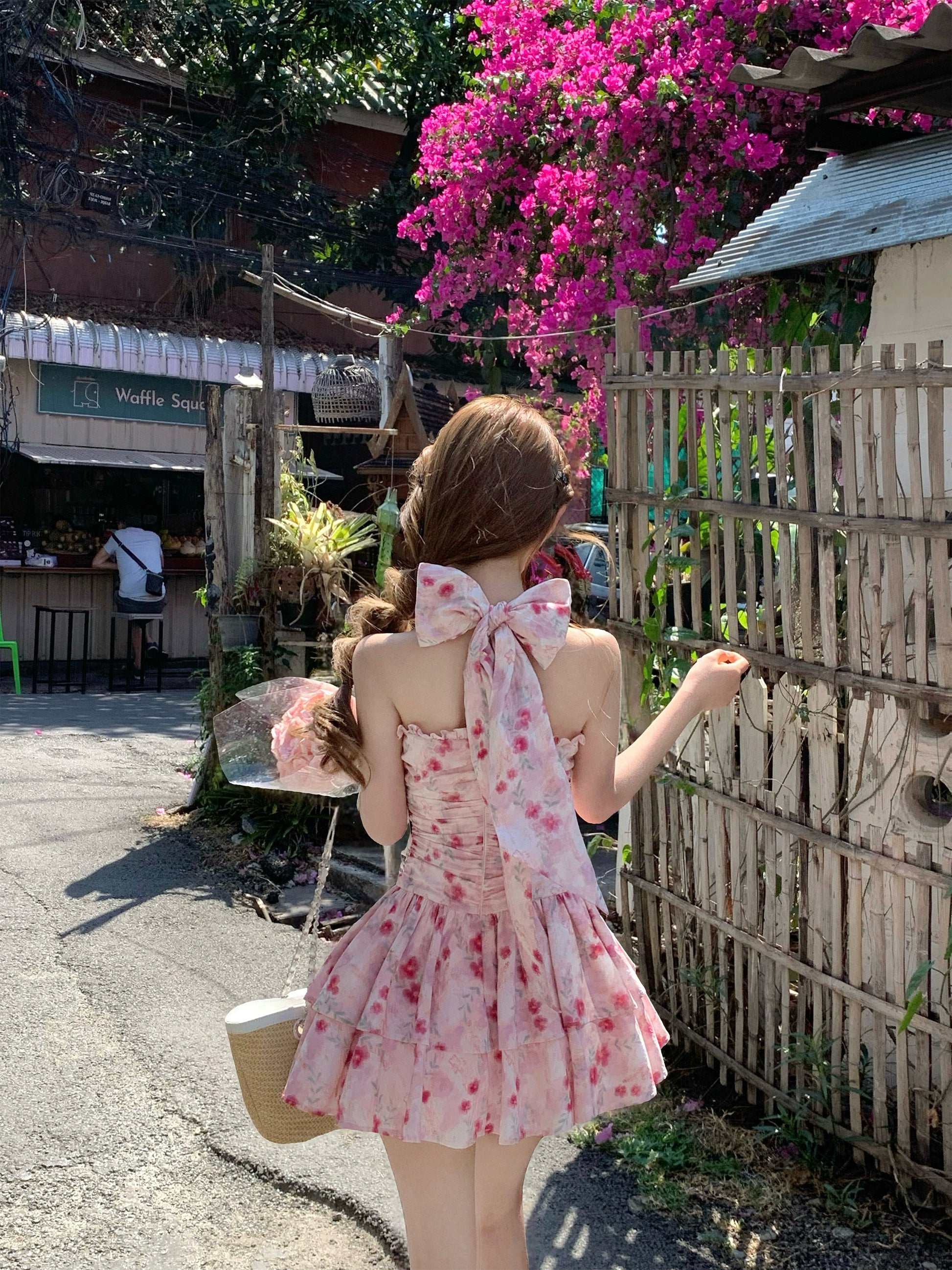 pink floral bow dress