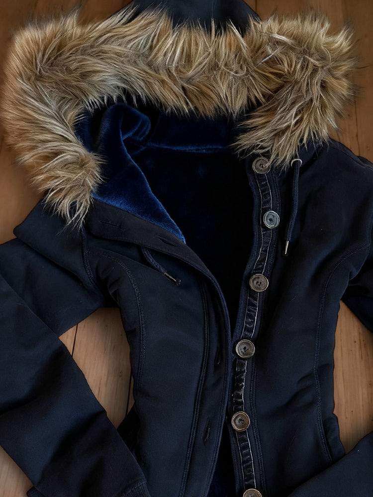 Retro blue fur hooded jacket