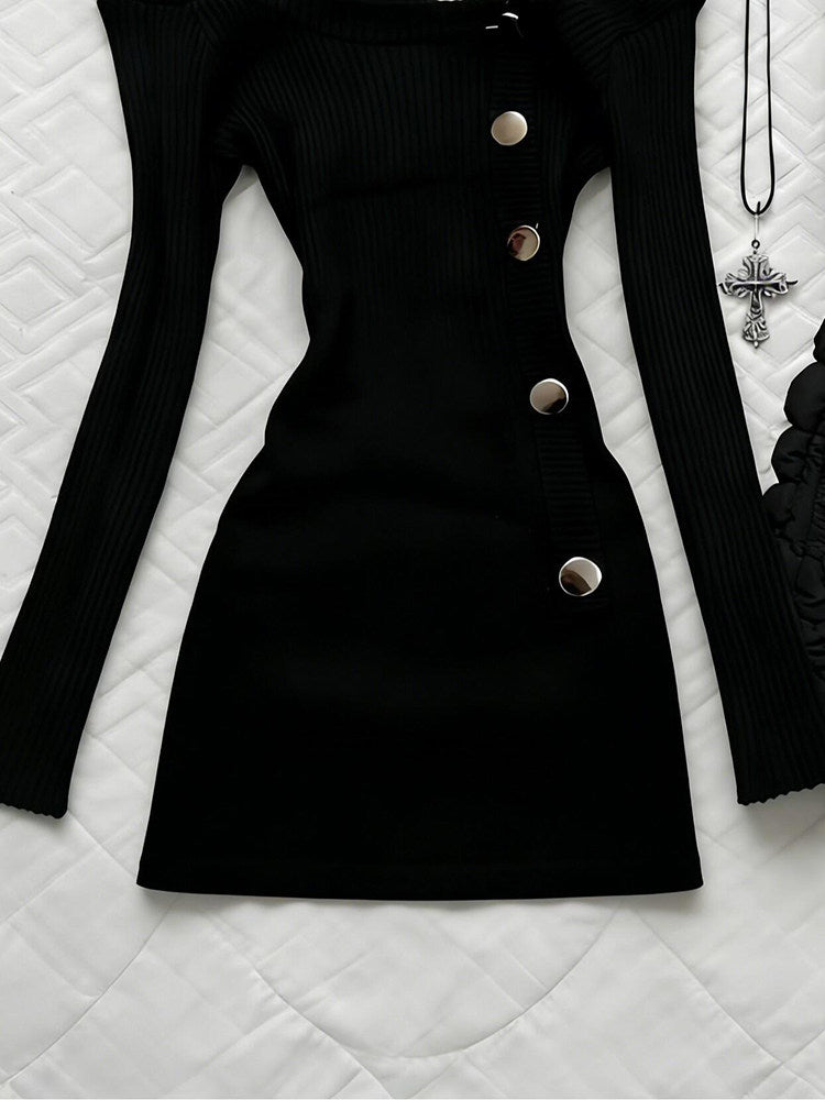 retro off-shoulder knitted dress