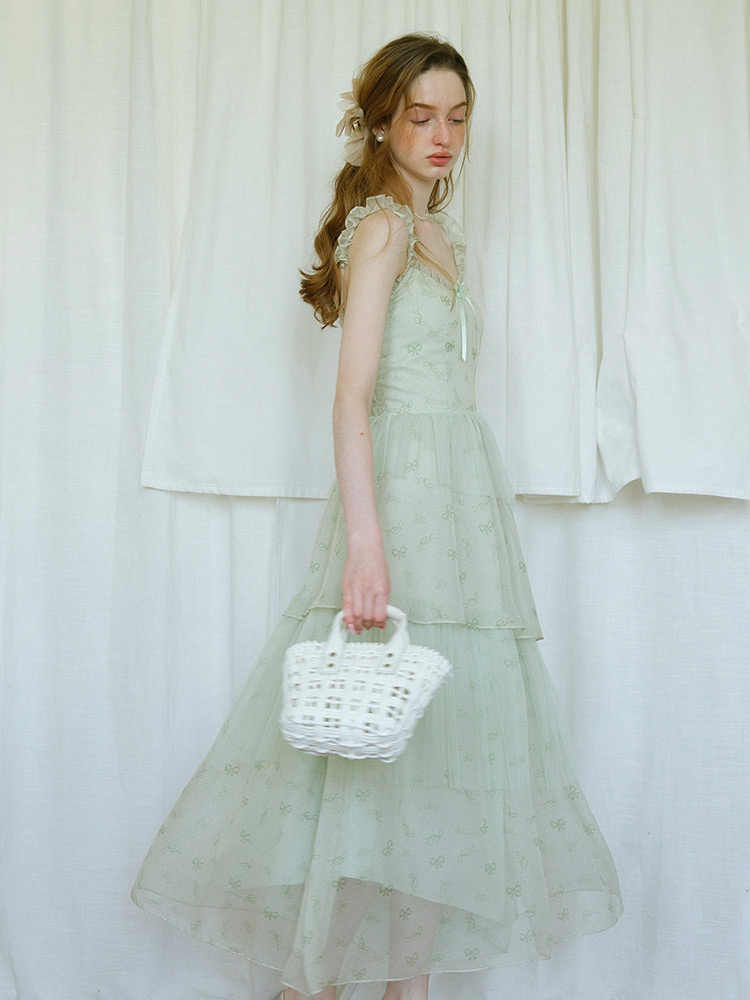 Green Fresh Fairy Suspender Mesh Dress
