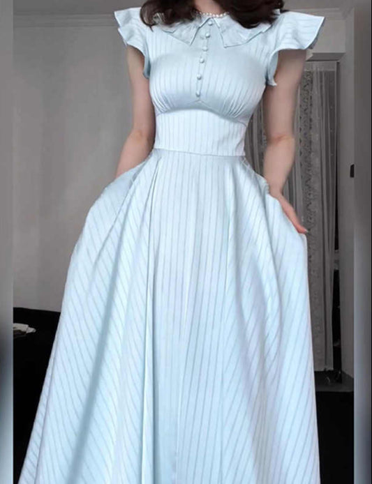 French Blue Flying Sleeves Dress